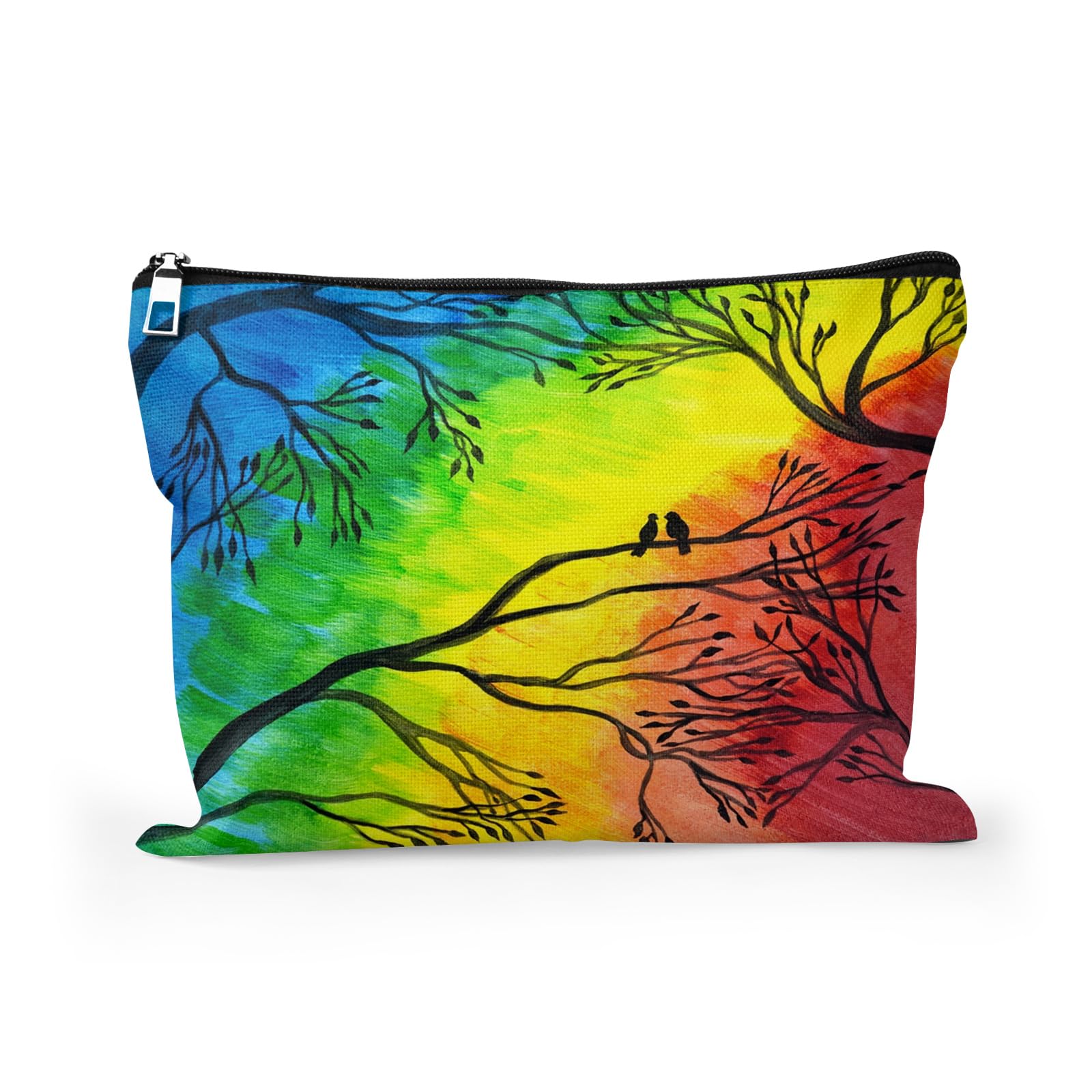 Cafl Hawaiian Palm Leaf Makeup Bag Tropical Palm Trees Cosmetic Bag Zipper Pouch Large Toiltry Bag Travel Linen Make Up Organizer Purse for Women 10×8Inch